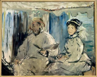 Monet schilderend in zijn atelier
